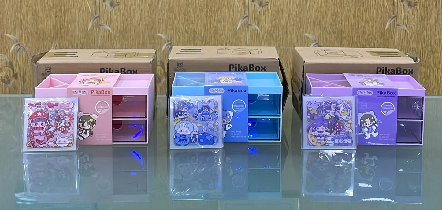 Multi-Functional Desk Organizer Box with 3 Compartments & 2 Drawers