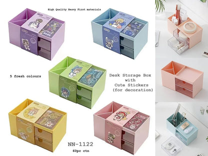 Multi-Functional Desk Organizer Box with 3 Compartments & 2 Drawers