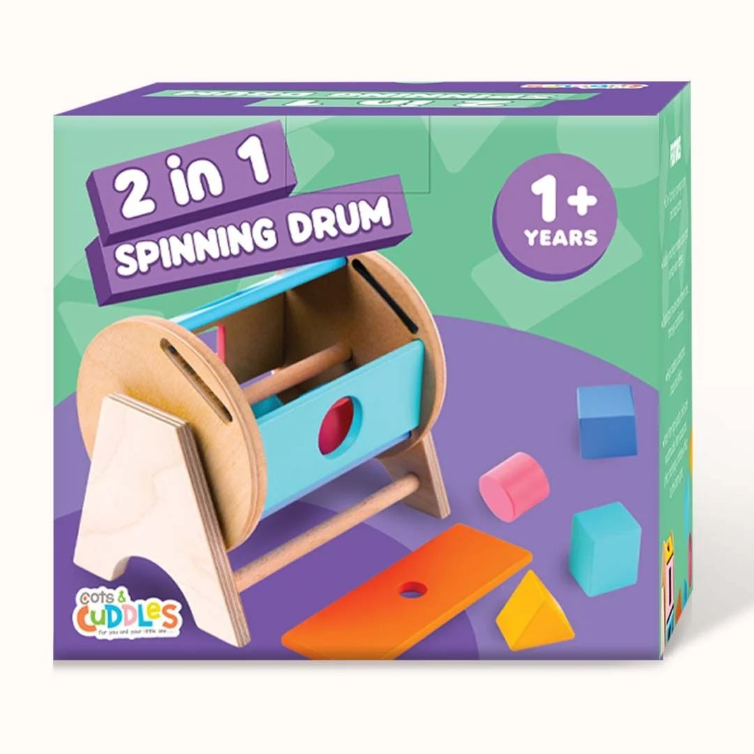 Wooden Spinning Wheel with Shape Sorter Toy for Kids