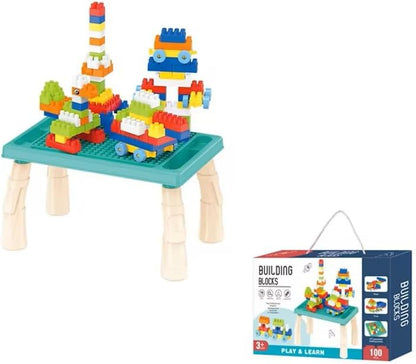 100 Pcs Building Blocks Table Set for Kids | Activity Table with Bricks for Boys & Girls Age 3+