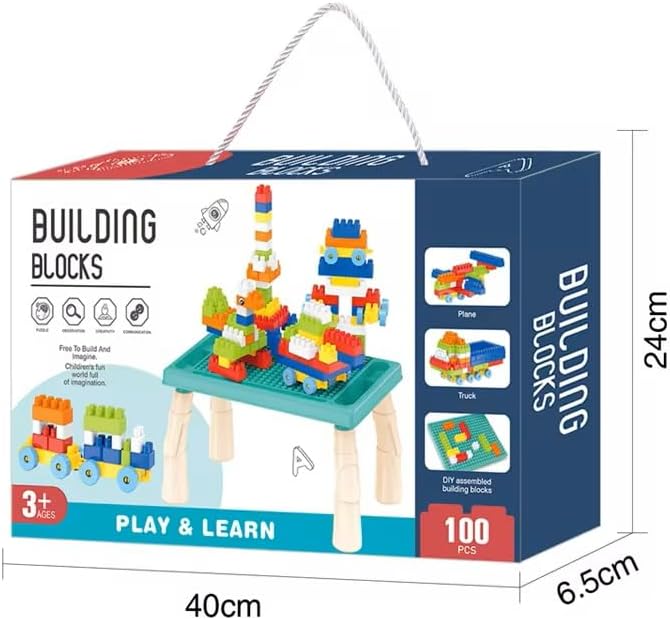 100 Pcs Building Blocks Table Set for Kids | Activity Table with Bricks for Boys & Girls Age 3+