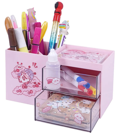 Multi-Functional Desk Organizer Box with 3 Compartments & 2 Drawers