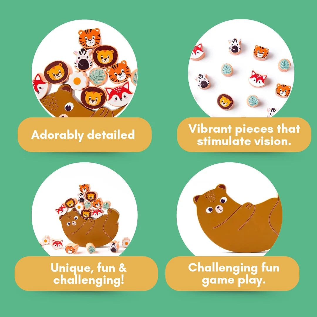 Wooden Animals on Bear Balancing Toy