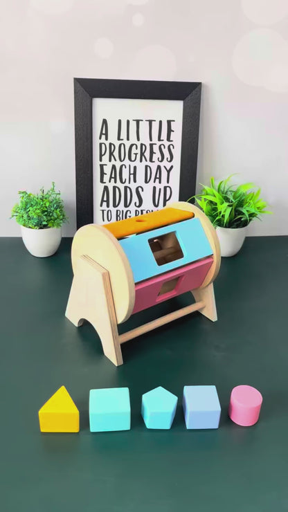 Wooden Spinning Wheel with Shape Sorter Toy for Kids