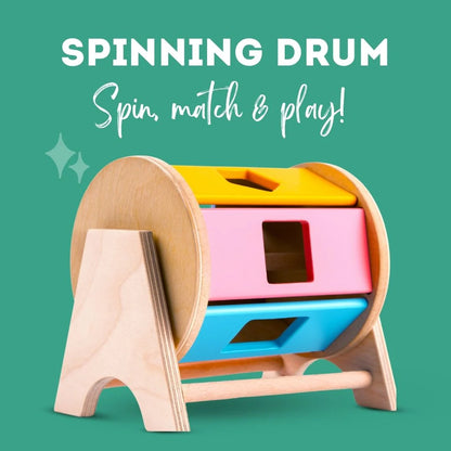Wooden Spinning Wheel with Shape Sorter Toy for Kids