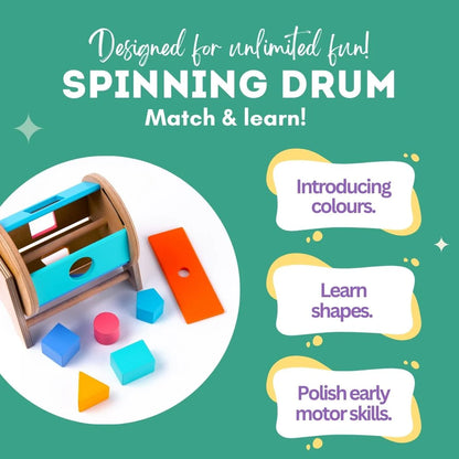Wooden Spinning Wheel with Shape Sorter Toy for Kids