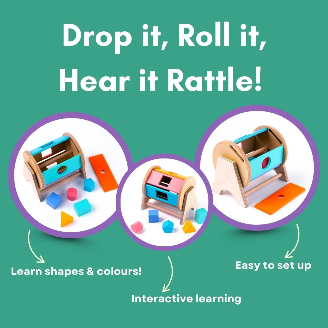 Wooden Spinning Wheel with Shape Sorter Toy for Kids