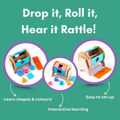 Wooden Spinning Wheel with Shape Sorter Toy for Kids